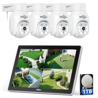 Hiseeu 3K 5MP Wireless CCTV Camera System With 10" Monitor, 10CH 5MP NVR, 4X PTZ WiFi Camera with Color Night Vision, 24/7 Recording, Auto Tracking, Human Detection, APP Alarm, Two Way Audio, 1TB HDD