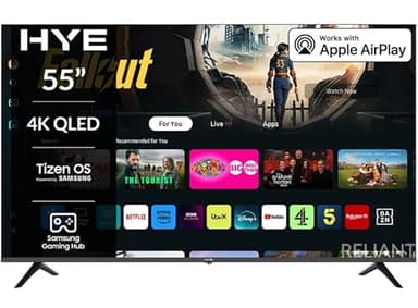 HYE TV - Smart TV, 55" Screen Size, 4K Resolution, QLED Technology, Apple AirPlay, Samsung Tizen OS & Gaming Hub, Versatile Connectivity, Black, Perfect For Streaming, Gaming & Entertainment