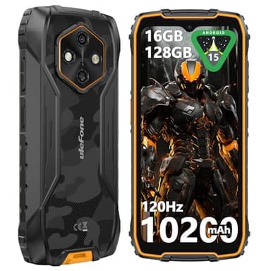 Ulefone RugKing 4 Pro Rugged Smartphone, 128GB/2TB TF, 10200mAh Dock Charging Android 15 48MP Waterproof Camera, 120Hz 6.56" Tough Screen, 4G SIM Free Mobile Phone Unlocked 3-Card Slot NFC Orange