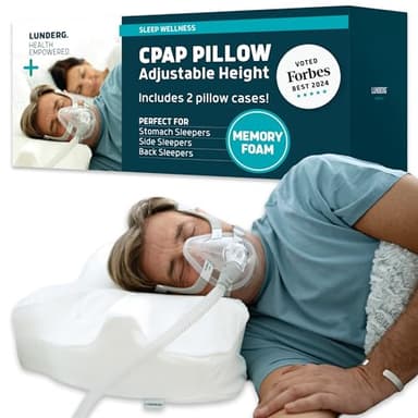 Lunderg CPAP Pillow for Side & Back Sleepers - Memory Foam with Adjustable Height - 2 Pillowcases Included (Machine Washable) - Reduce Air Leaks & Mask Pressure for Better Sleep - Works with ALL Masks