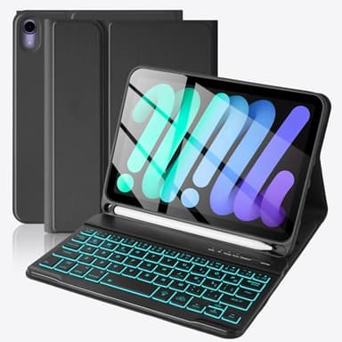 SOPPY for iPad mini 7 Keyboard Case A17 Pro 2024/iPad Mini 6 Generation Case with Keyboard 2021 8.3 Inch, 7 Color Backlit Detachable Keyboard Cover for iPad mini 7th/6th Gen, Black