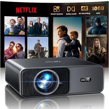 Projector 4K, 1000ANSI Home Cinema Projectors Built in APP, 20W Dolby Audio, TOPTRO FHD 1080P Portable Smart Projector with Auto Focus/Keystone, WiFi 6 Bluetooth Low noise Video Projector for Bedroom