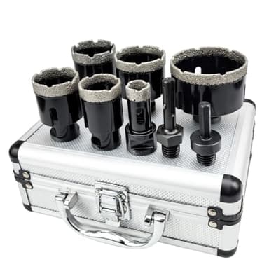 REAWI 8-Piece Diamond Core Drill Bit Set with M14 Thread & Adapters for Angle Grinder, Drill, SDS Plus Hammer - for Porcelain, Tile, Granite, Marble, Stone - Includes Storage Case