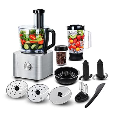 Food Processor, TopStrong 11-in-1 food processor and blender with Chopping Blending Kneading Grinding Whisking Juicing, 1100W, 3 Speeds Plus Pulse, 3.2 L Bowl and 1.5L Jug Blender, Color Silver