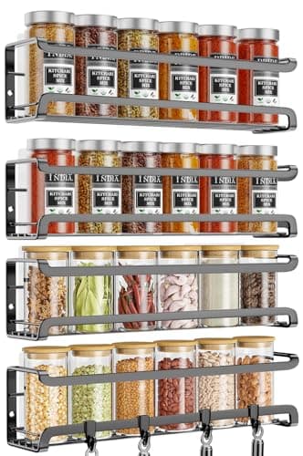TRAYINDALY Spice Rack Wall Mounted 4 Pack, Space-Saving Spice Organiser for Spice Jars And Seasonings, Adhesive Hanging Spice Racks Organizers For Inside Cupboard, Kitchen Door Storage Shelf