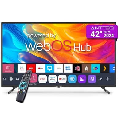 Antteq 42 Inch Smart TV WebOS TV MagiQ 42" with ThinQ AI, Voice Magic Remote, Airplay, Apple TV+, Netflix, Freeview, YouTube, WIFI, Black Televisions