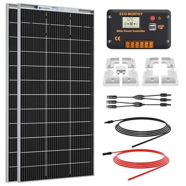 ECO-WORTHY 390W Solar Panel Kit 12V 1.56kWh/Day for Motorhome Caravan: 2pcs 195W Bifacial Solar Panels + 30A 12V/24V Charger Controller + Motorhome Mounting Brackets + Extension Cables