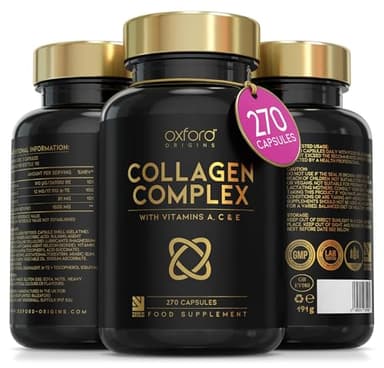 Advanced Collagen Complex | 1593mg Vitamin Boosted Complex for Glowing Hair, Skin & Nails | 270 High Strength Capsules | Premium Collagen Supplements for Women & Men, Made in The UK