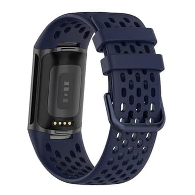 Replacement Smart Watch Strap Compatible with Fitbit Charge 5 or Charge 6 Activity Tracker, Silicone Sports Watch Band Collapse Buckle Adjustable Breathable Mesh Wristband for Men Women (Navy Blue)