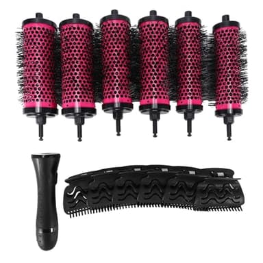 Fayrimi 6pcs/set 3 Sizes Detachable Handle Hair Roller Brush with Positioning Clips Aluminum Ceramic Barrel Curler Comb Hairdresser