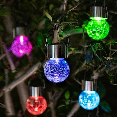 GIGALUMI 8 Pack Solar Hanging Lights: Multi-Color Changing Cracked Glass Hanging Ball Solar Outdoor Lights - Waterproof Lanterns for Garden, Yard, Patio, Lawn