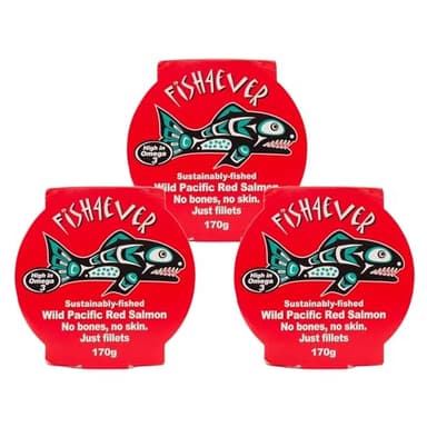 Fish 4 Ever | Red Pacific Wild Salmon In Brine Filleted - Sustainably Fished. Tin Canned Food Rich In Omega-3. Great Used In Pasta Salad, Noodle Dishes, Sandwich Filler And More |170g (Pack of 3)