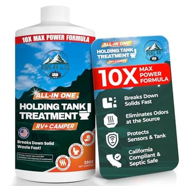 All In One Extra-Strength Black Tank Treatment for RVs - Stronger Liquid RV Toilet Treatment, Eliminates Odor, Liquefies Waste, Prevents Sensor Misreading, CA Compliant (32 oz.) Bottling May Vary