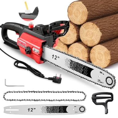 1500W Brushless Electric Chainsaw, 12 Inch Powerful Corded Electric Chainsaw, Portable Corded Chain Saw with Automatic Oiling, for Heavy-Duty Wood Cutting, Tree Felling and Yard Maintenance