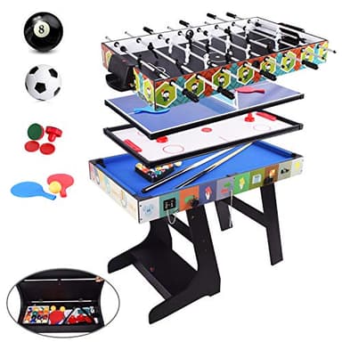 ALPIKA 4FT 4 in 1 Multi Sports Game Table - Folding Combo - Pool/Snooker, Air Hockey, Table Tennis, Football with Accessory Storage Box