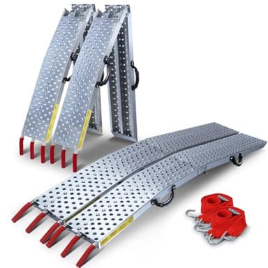 VOUNOT® Set of 2 Loading Ramps, Heavy Duty Foldable Galvanized Metal Ramps Non-Slip with Hook Safety Straps for Van, Lawnmower, ATV, Quad Motorcycle, 800 kg Max Loading