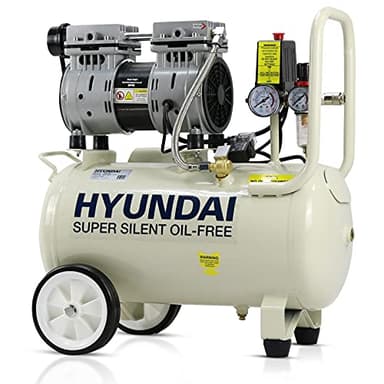 Hyundai HY7524 24 Litre Air Compressor, 5.2cfm/100psi, Silenced, Oil Free, 750w / 230v Direct Drive, 150 litres Per Minute Low Noise Air Compressor, 2 Year Warranty, White