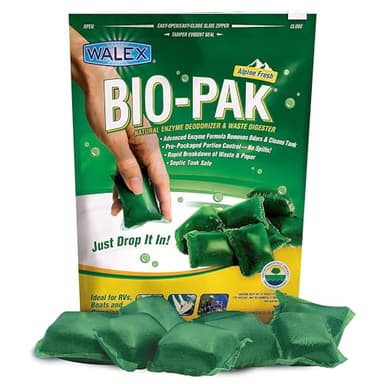 Walex Bio-Pak Black Holding Tank Deodorizer & Waste Digester Drop-Ins - Advanced Enzyme Formula for Rapid Breakdown of Waste & Paper, Removes Odors & Cleans Tank; Alpine Fresh, 10-Pack