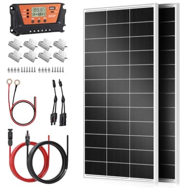 Rvpozwer 400W Monocrystalline Solar Panel Kit, 2×200w N-Type Solar Module with 30A Solar Charge Regulator,Solar Cable, Z-Mounting Clamps,for 12 Volt Battery,for Motorhomes, Boats (2×200w kit)