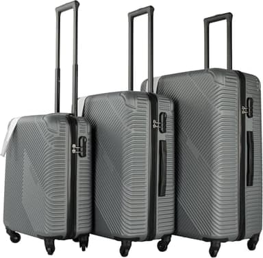 Neo 3 Piece Hard Shell Luggage Suitcase Set ABS Expandable Handle Lightweight Durable Trolley Travel with 360 Spinner Wheels Inbuilt Lock 20" 24" 28" (Titanium)