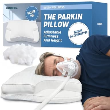 Lunderg Parkin CPAP Pillow for Side & Back Sleepers - The Only Down Alternative with Adjustable Filling & 100% Cotton Case - Reduce Air Leaks & Mask Pressure for Better Sleep - Works with ALL Masks