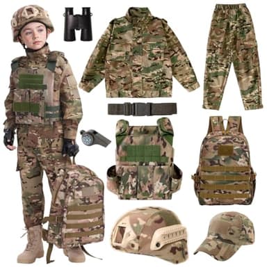 MELFZDM Boys Soldier Military Tactical Helmet Costume Children's Special Forces Role Playing Set Camouflage Clothing (camouflage color, 120size)