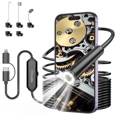 Endoscope Inspection Camera, Ferdiiz 1920P HD Borescope Camera, 16.4ft Semi-Rigid Snake Endoscope with 8 Adjustable LED Lights, IP67 Waterproof Drain Pipe Borescope Gadgets Tool for iOS9+ Android 6+