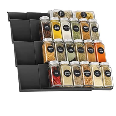 Okiuen Seasoning and Spice Rack, Plastic Spice Drawer Organizer for Kitchen, 4 Tier Spice Storage for Jars and Packets, Slanted Adjustable Storage Salt, Seasoning etc, Expands 60 cm