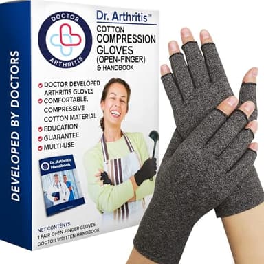 Doctor Developed Compression Gloves/Arthritis Gloves for Women & Men & Doctor Written Handbook - Carpal tunnel relief, Arthritis, Raynauds (Grey, M)