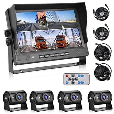 Hodozzy 1080P Backup Camera With 9 Inch DVR 4 Split Reverse Monitor with Front Back Left and Right 360-Degree Reverse Camera Waterproof Night Vision Car Reversing Camera for RV, Trailer, Bus,Trucks