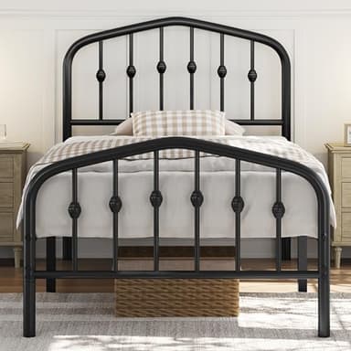 Yaheetech 3ft Single Bed Frames Slatted Metal Bed with Crown-inspired Design Headboard/Spacious Under-bed Storage Black