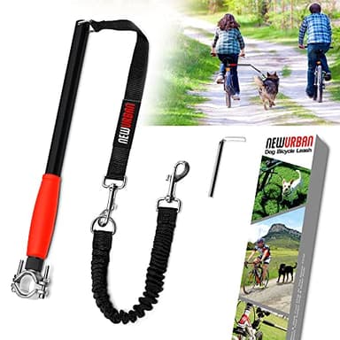 NEWURBAN - Dog Bike Leash - Easy Installation Removal - Hand Free Dog Bicycle - Exerciser Leash - for Exercising - Training Jogging - Cycling and Outdoor - Safe with Pets - Black Color - Red Handle