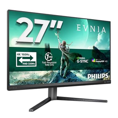 Philips Evnia 27M2N3800A - 27 inch 4K Gaming Monitor, IPS, 4K 160 Hz/FHD 320Hz Dual Frame, 0.5 ms, HDR400, G-Sync comp, Height Adjust, Speakers (2x HDMI 2.1, 1x DisplayPort 1.4)
