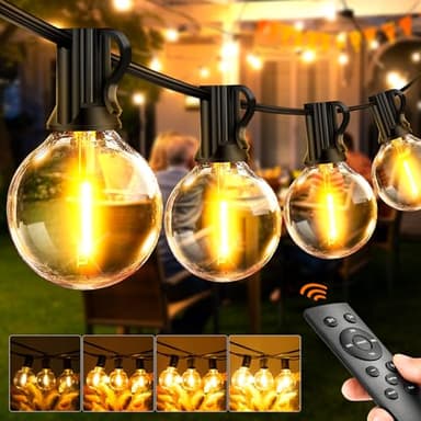Seklin Outdoor String Lights 65ft LED Garden Festoon Light Mains Powered Dimmable Timer Waterproof G40 Bulbs Hanging Patio Lighting with Remote Control for Outside Gazebo Pergola Balcony Cafe