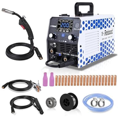 Reboot MIG Welder 200AMP 230V 5 in 1 Multiprocess Welding Machine,Mig Gas/Gasless Flux Core/Lift TIG/Stick/Spot Inverter Mig Welders with Premium Large LED Display Welding Equipment,RBM2000