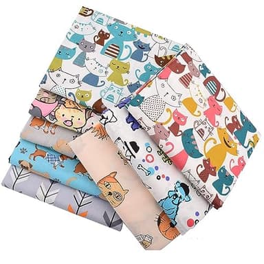 CraftsFabrics 8pcs/lot 40cmx50cm Cute Cats Dogs Cartoon Animals Fat Quarters Bundle 100% Cotton Printed Precut Craft Fabric Squares for Children's Quilting, Arts, Crafts, DIY Projects