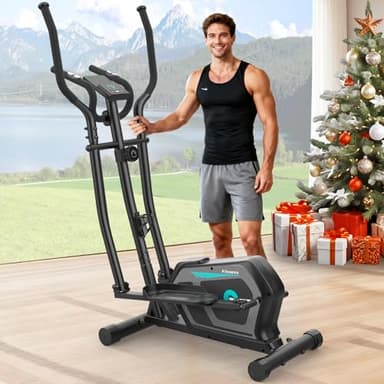 Cowmew Elliptical Cross Trainer, 3-in-1 Elliptical Machine for Home with 16 Resistance Levels, LCD Monitor with Bluetooth App & Device Holder Cross Trainers, Non-Slip Pedal, 130 KG Weight Capacity