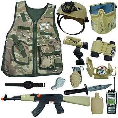RedCrab Kids Camouflage Toys Soldier Combat Army Costume Set with Helmet, Toy Guns for Boys,12pcs Military War Accessories Dress Up Role Play Set for Kid Aged 3-10 Toddlers Boys Girls