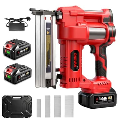 Nail Gun Cordless Electric Staple Gun - 2-in-1 Nail Gun, Single/Series Shot, Brushless Motor, Depth Adjustment(0.4-2inch), 2x3.0Ah Batteries, with 200 Straight Nails & 200 Staples for DIY Woodworking