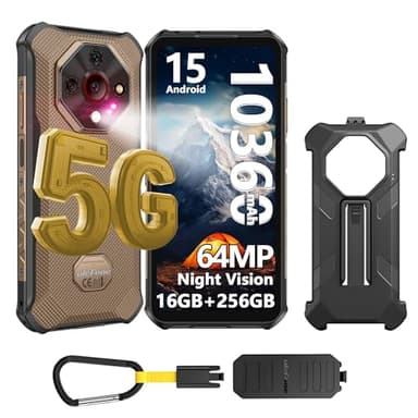 Ulefone Armor X16 Pro 5G Rugged Smartphone Android 15, 16GB+256GB/2TB 10360mAh 33W 64MP+25MP Night Vision Dimensity 6300 6.56" Tough Smart Phones, Dual SIM Waterproof Mobile Phone NFC, Sand Dune