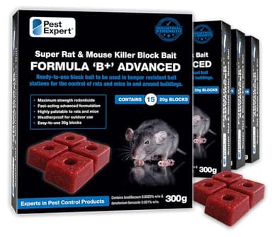 Pest Expert Advanced Rat & Mouse Poisoning Bait Blocks (1.2kg) Strongest Super Strength Rat Poison, Fast-Acting Single Feed Rodent Killer (4 x 300g - 60 Bait Blocks)