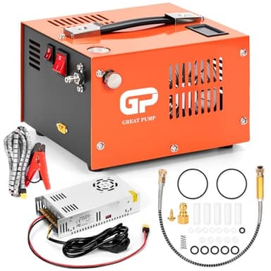 TUXING PCP Air Compressor, Portable 4500Ps PCP Compressor, 8MM Quick-Connector Compatible for PCP Air Gun with Water/Oil Separator, Built-in Power Adapter(220V AC or 12V Car Battery)