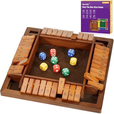 Havnidy Shut The Box Game 2-4 Player Wooden Table Games,Classic Dice Games,Travel Game,Wooden Math Traditional Pub Board Dice Game, Great Family Board Games Holiday Fun Game