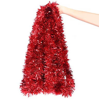 DIYASY Christmas Red Tinsel Garland for Christmas Tree Decorations (20 FEET Long)