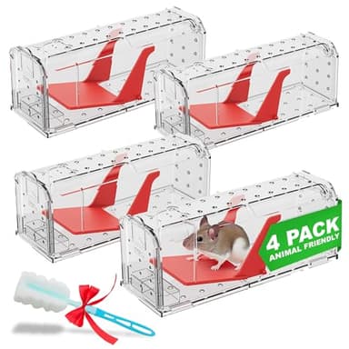 ROSHIELD 4 X Humane MOUSE Traps for Indoors and Outdoors, Duty Pest Trap for Catch Alive. Pets and Children Friendly. Reusable Rodent Mice Trap. Quick, Effective and Highly Sensitive Catcher
