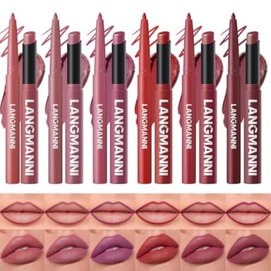 LANGMANNI 12Pcs Sculpting Matte Velvet Lip Set,Deep Colors Velvet Set| 6 Lip Liners + 6 Lipsticks, Soft-Focus Blur & Longwear | Gift for Makeup Lovers(#B)