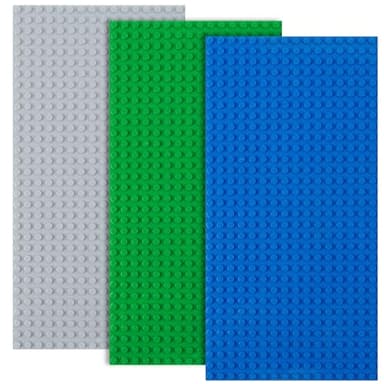 HOTUT Classic Baseplates, 3 Pcs Rectangle 16 x 32 Stud Building Base, 12.9 x 25.6 CM Building Board BasePlate, 100% Compatible with All Major Brands, Build and Display Board Set - Grey/Green/Blue