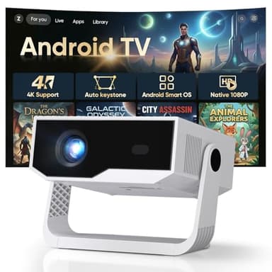 2026 Smart Projector Android 14 Built-in-Apps, 4K Supported & Native 1080P Mini Projector for Bedroom Home, Wifi 6 Bluetooth 5.2 and 20000 Lumens Portable Movie Projector Auto Keystone, iOS/Switch/PS5