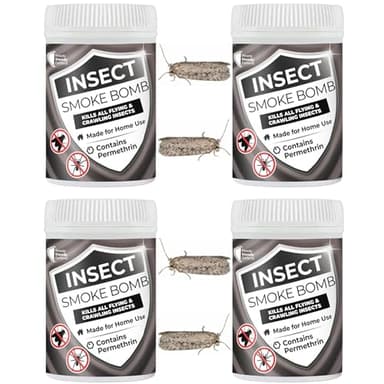 Moth Smoke Bombs (Pack of 4) 13.25% Permethrin - Maximum Strength Carpet Moth Killer, Quick & Efficient, Thorough Coverage, Essential for Moth Treatment, Clean & Non Staining