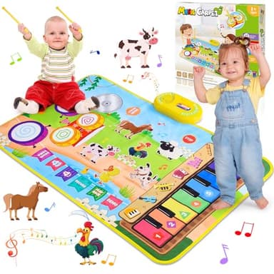 Dromlag 3 in 1 Music Mat Toys for 1-6 Year Olds, Piano & Drum Instrument, Animal Theme, Musical Piano Dance Mats for Kids, Early Educational Toddler Toys Birthday Christmas Xmas Easter Gifts for Kids